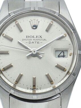 Rolex Oyster Perpetual Date Antique SS Watch Silver Polished